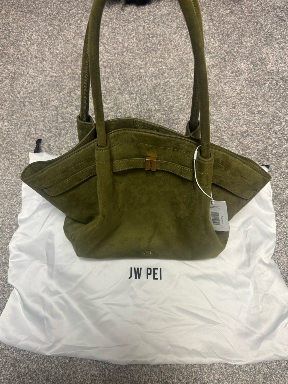 BNWT JW Pei Hana Medium Faux Suede Tote Bag Dark Olive - Picture 2 of 5